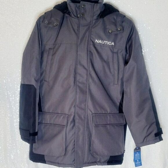 Nautica, Faux Shearling Ash Ballistic Snorkel Jacket, IRON, SZ 14/16
